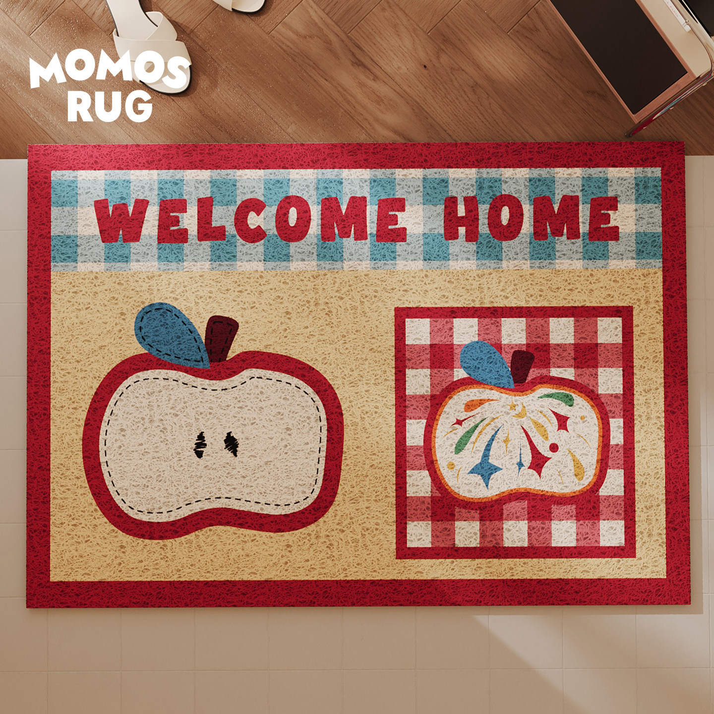 星果归格丝圈家用红色入户门地垫耐磨防滑进门脚垫可定制氛围感,居家布艺,入户地垫,淘宝优惠券,粉丝福利购,淘宝优惠卷