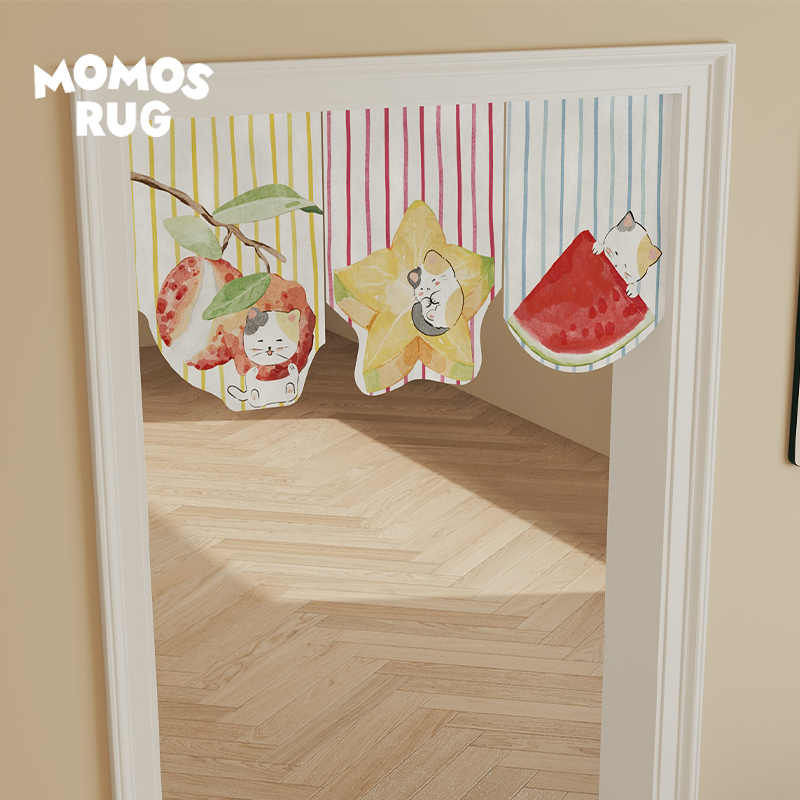 水果小猫小门帘吊旗卧室客厅装饰简约短帘遮挡帘隔断门横挂布半帘