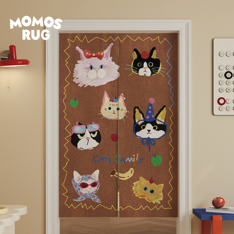 momosrug阳光凯特门帘遮挡帘卡通厨房防油烟半帘卧室免打孔隔断帘