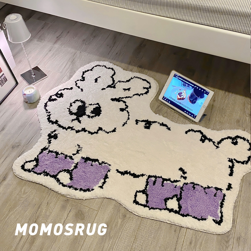 momosrug个性兔子卧室植绒床边地毯儿童房毛绒地垫客厅休闲脚垫子