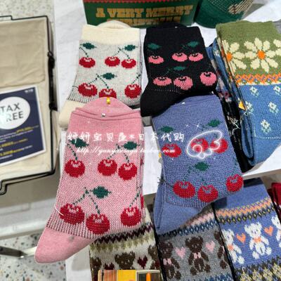 现货 日本购Tabio靴下屋秋冬新款樱桃/草莓毛混纺短袜子女