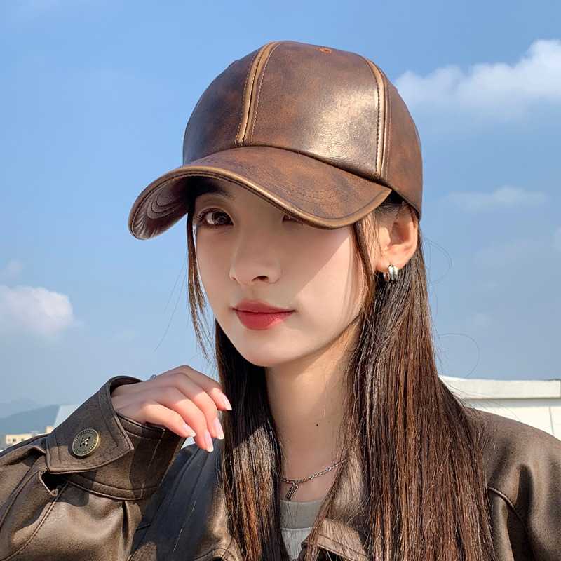 网红INS风皮质棒球帽女秋冬季