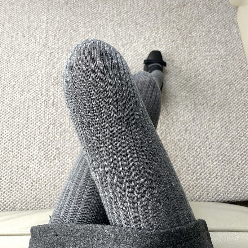 秋冬季新款针织竖条纹连裤袜女|