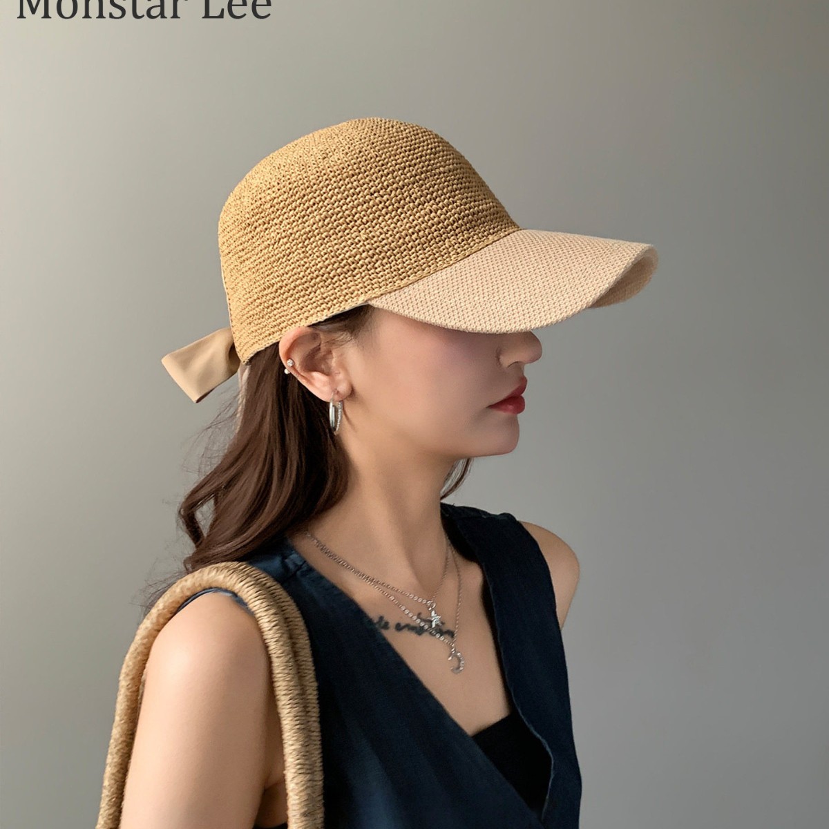 2026新款拼色草编棒球帽女夏季