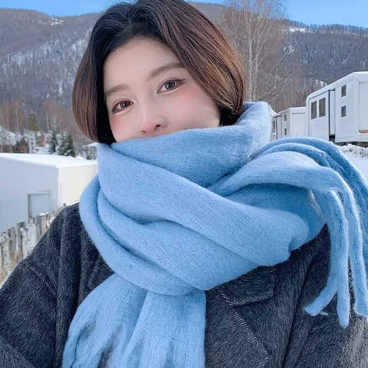 蓝色围巾女冬季2026新款保暖仿