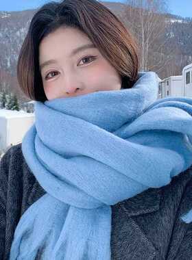 蓝色围巾女冬季2026新款保暖仿