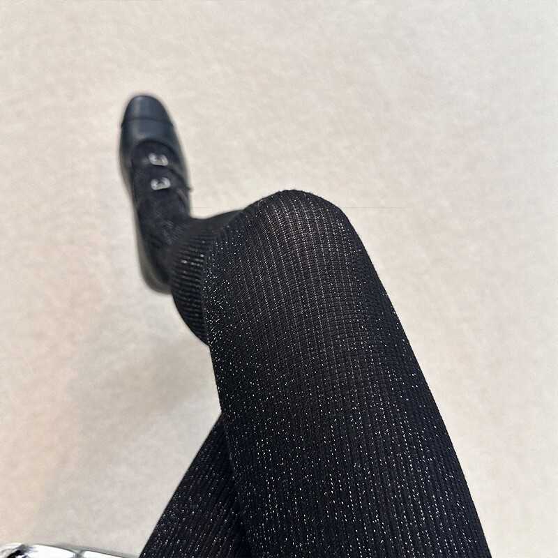 美拉德棕色亮丝竖纹连裤袜春秋袜