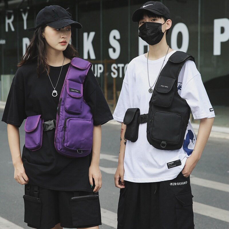国潮工装机能多口袋马甲包男女