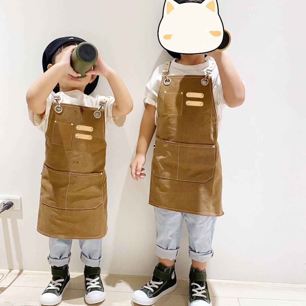 跨境儿童围裙幼儿园水彩粉绘画护衣烘焙画画吃饭小孩广告围腰