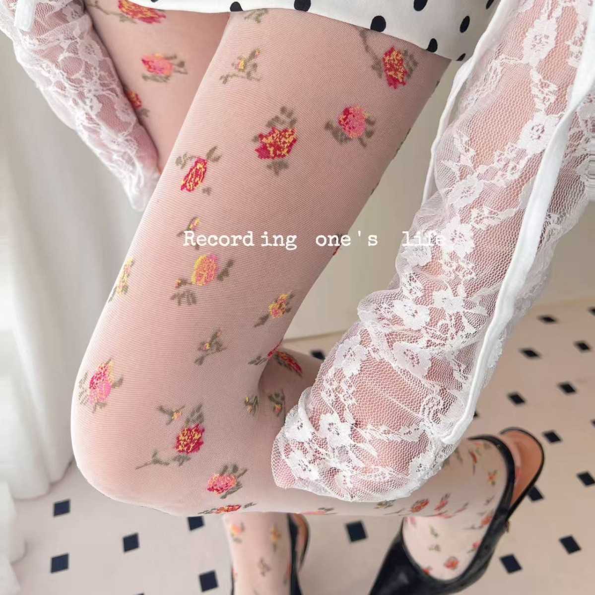 春夏日系小碎花提花纯欲连裤袜