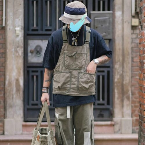美式街头宽松休闲百搭吊带多口袋