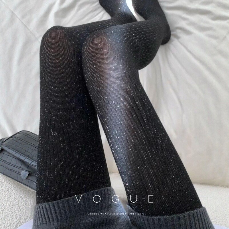 打底袜女珠光银丝细闪竖条纹个性