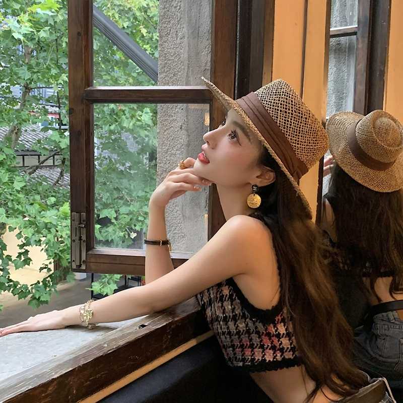 帽子女春夏法式绑带草帽网红百搭