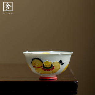 马年新款马上有钱2026年陶瓷功夫茶具手绘茶杯盖碗家用个性主人杯