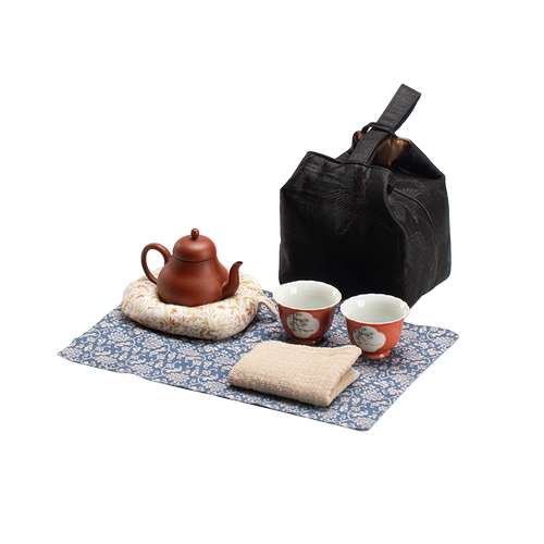 朱泥紫砂思亭壶单壶两茶杯泡茶壶壶承茶巾茶席功夫茶具茶事套组