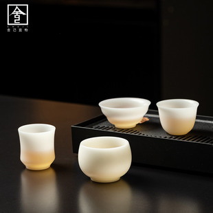 冰种玉瓷手工茶杯禅定杯高端中国白压手杯功夫茶具主人杯品茗单杯