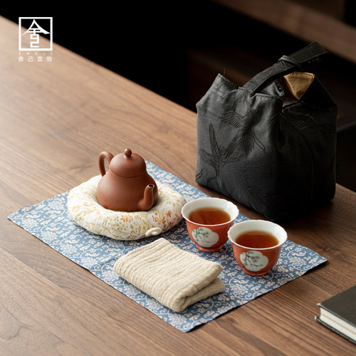 朱泥紫砂思亭壶单壶两茶杯泡茶壶壶承茶巾茶席功夫茶具茶事套组