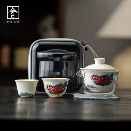 便捷式茶具套装盖碗茶杯1壶2杯旅行茶具户外喝茶泡茶专用功夫茶具