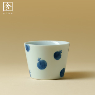 手绘玉泥石榴直筒杯家用陶瓷品茗杯个人喝茶单茶杯闻香杯普洱杯子