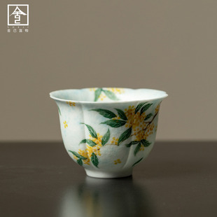 陶瓷手绘主人杯女士茶杯金桂飘香莲瓣茶杯家用女士精致单个喝茶杯