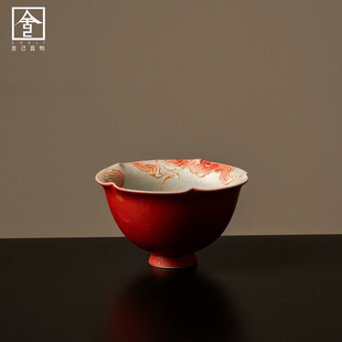 新中式手绘陶瓷主人杯家用丹焰龙纹喝茶杯女士手工品茗杯功夫茶具