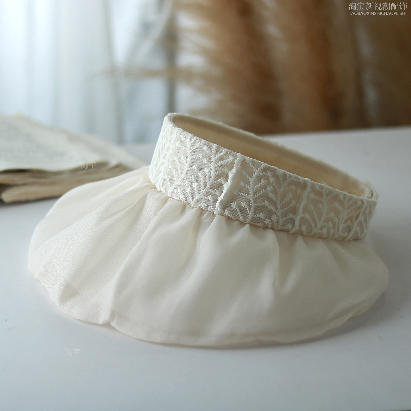 防晒空顶帽女蕾丝包边夏季可折叠大檐甜美遮阳帽防紫外线气质百搭