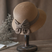 夏天小沿草帽女休闲文艺风百搭渔夫帽小礼帽遮阳沙滩帽可折叠凉帽