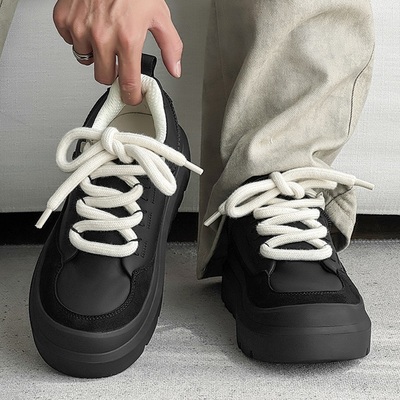 潮牌高级感百搭真皮板鞋男2025秋冬新款厚底潮鞋街头机能痞帅鞋子