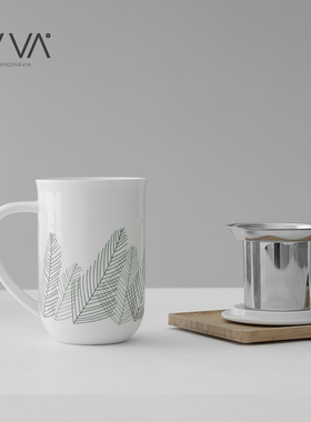 丹麦VIVA 极简系列平衡冬季陶瓷茶杯带把不锈钢滤网茶杯泡茶杯