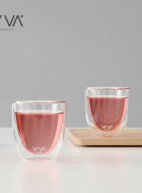 丹麦VIVA 劳伦系列耐高温双层玻璃杯耐热玻璃茶杯泡茶杯两件套