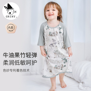 连体衣 睡袋婴儿童睡衣七分袖 Griny宝宝竹纤维睡裙春夏季 睡袍薄款