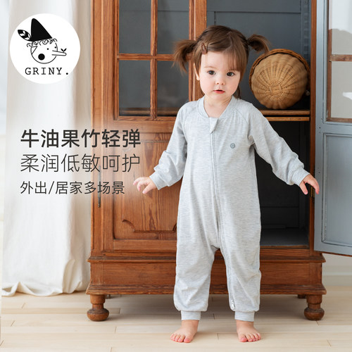 Griny【竹轻弹】婴儿连体衣春秋薄款新生儿宝宝长袖打底衣爬服
