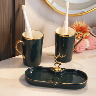 轻奢漱口杯套f装情侣家用洗漱杯刷牙杯陶瓷牙缸杯子牙刷牙杯置物