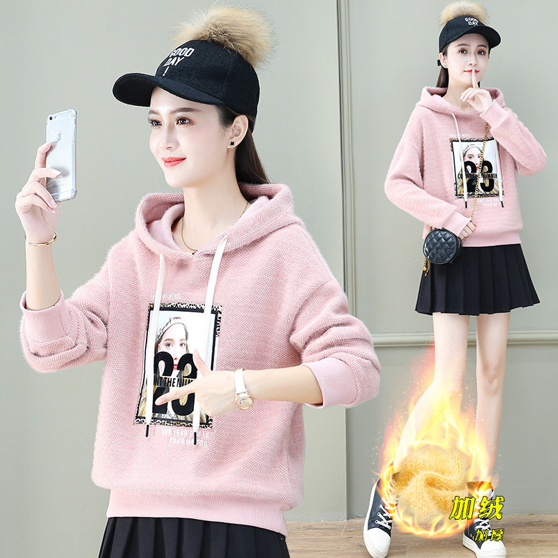 以纯官方旗舰店2020秋冬韩版宽松加绒加厚套头卫衣女连帽外套上衣