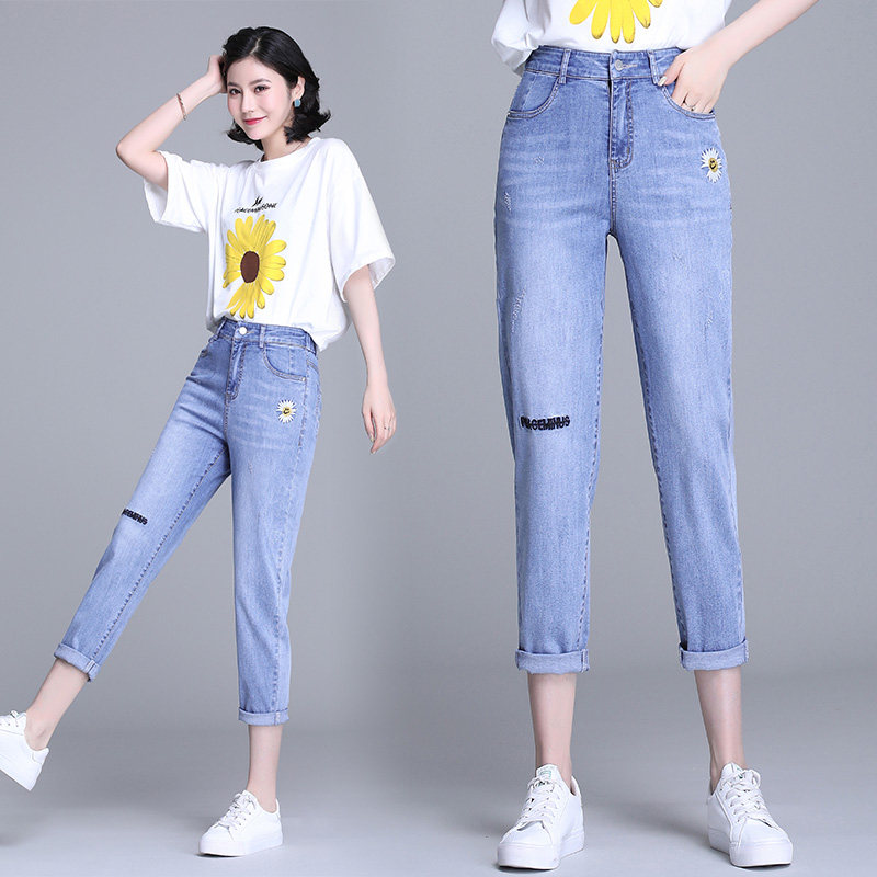 小雏菊牛仔裤女修身以纯2020新款八分夏季薄款老爹裤A21P哈伦裤子