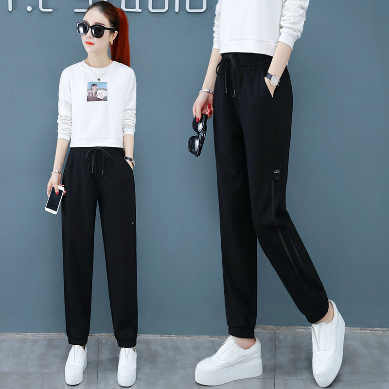 以纯官方旗舰店黑色工装裤女显瘦高腰嘻哈潮宽松运动休闲束脚裤子