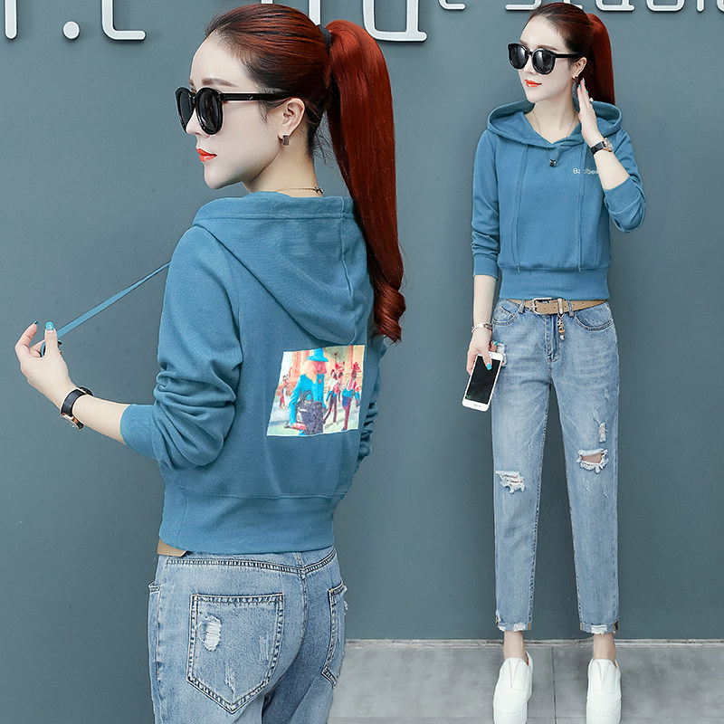 以纯官方旗舰店短卫衣女2020秋季新款连帽韩版宽松高腰上衣潮ins