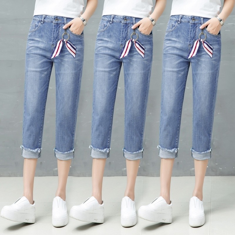 以纯官方旗舰店官网牛仔裤高腰哈伦裤百搭裤子大脚裤薄六七分裤女
