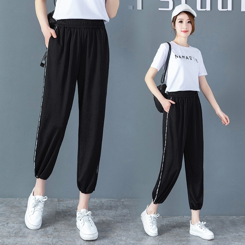 以纯官方旗舰店官网夏季薄款宽松束脚运动裤勾勾裤显瘦冰丝哈伦裤