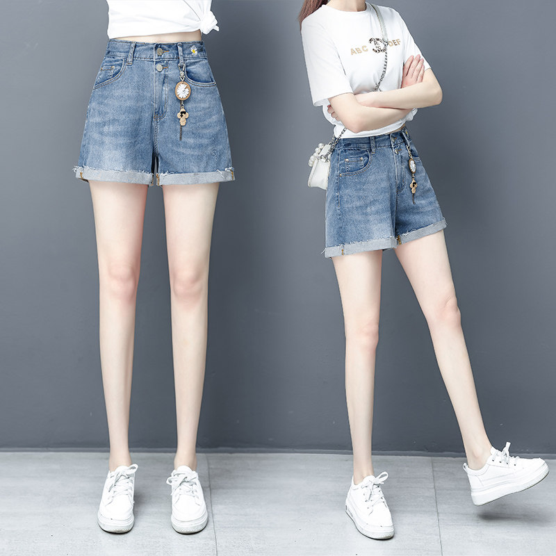 以纯官方旗舰店女直筒短裤高腰汔丐牛仔裤2020夏微喇裤休闲哈伦裤