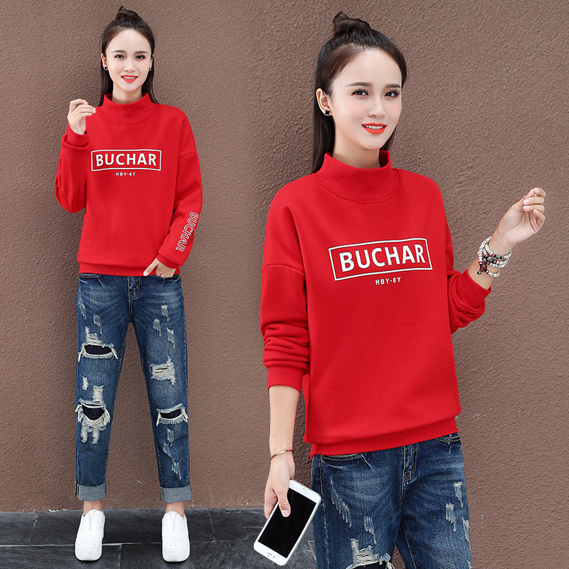 以纯官方旗舰店高领卫衣女2020新款秋冬外套宽松韩版加绒加厚上衣