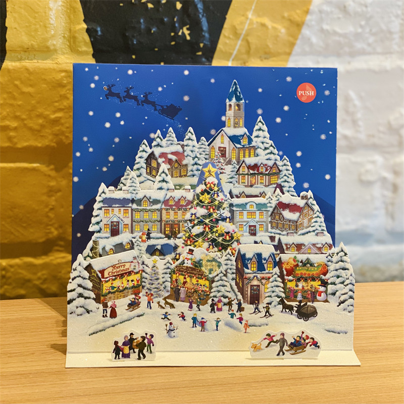 日本音乐灯光圣诞街景立体贺卡创意圣诞节平安夜摆件装饰礼物卡片