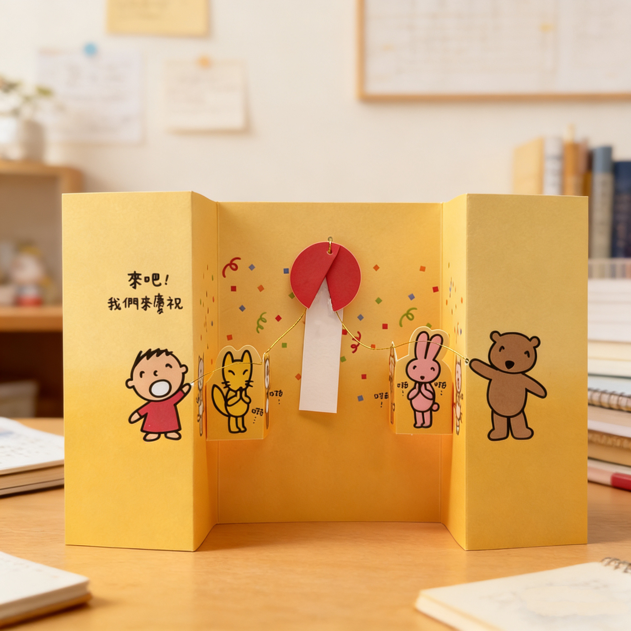 呆萌大口仔贺卡熊猫庆祝生日手写祝福感谢发气加油卡通立体卡片