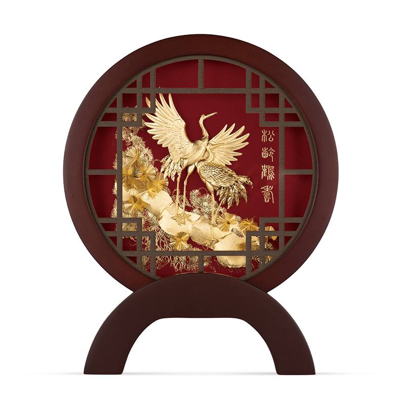 足金金箔画松龄鹤寿送爷爷奶奶长辈朋友同事领导高档生日纪念礼物