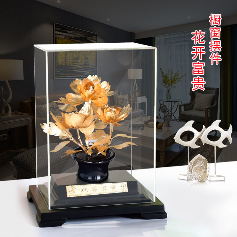轻奢花开富贵橱窗金箔摆件乔迁开