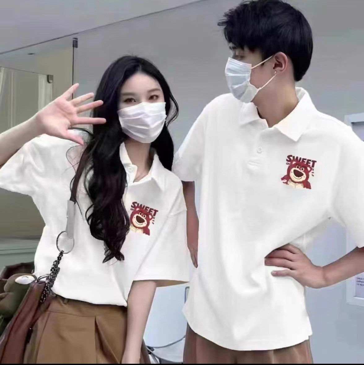 美式新款设计感潮流夏装季Polo衫休闲草莓熊小众情侣款上衣,女装/女士精品,POLO衫,淘宝优惠券,粉丝福利购,淘宝优惠卷