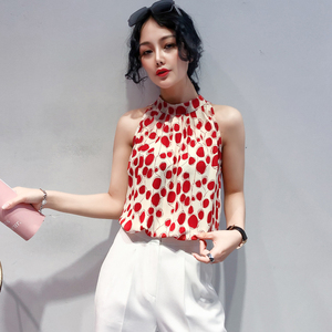 露肩背心挂脖式外穿薄款夏季印花吊带内搭无袖雪纺上衣碎花打底衫