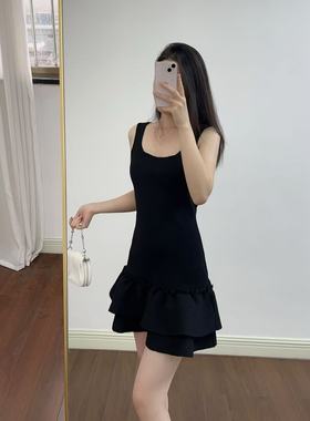 2025早秋S家新款女装气质法式U领修身荷叶边吊带针织连衣裙04119