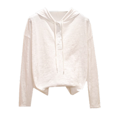 竹节棉长袖宽松连帽打底衫上衣