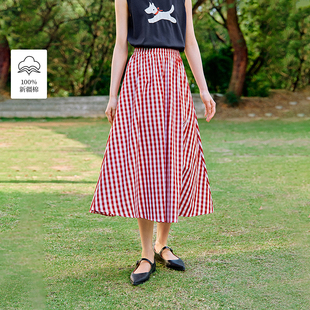【一秒入夏】茵曼夏季清新盐系格纹半身裙女高腰显瘦a字野餐裙子